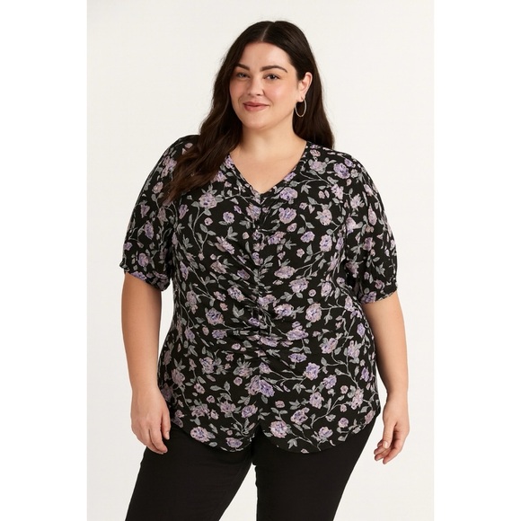 NWT Lane Bryant Illusion Collection Ruched Floral Top - Picture 1 of 12